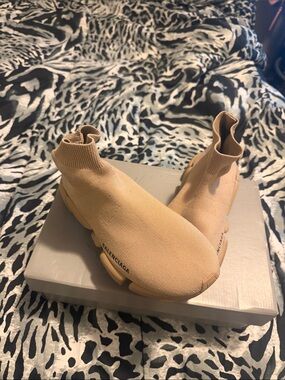 Balenciaga Women's Tan Knit Sock Sneakers